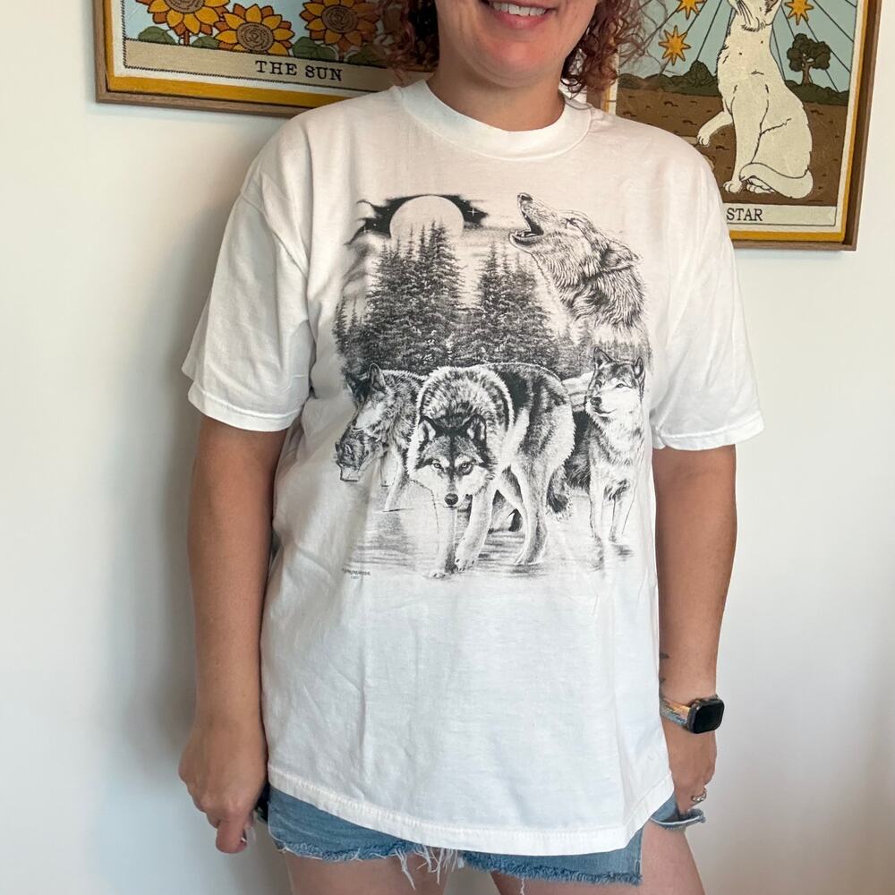 Vintage Fruit Of The Loom Y2K Wolf Tee Shirt Xl - Picture 2 of 10